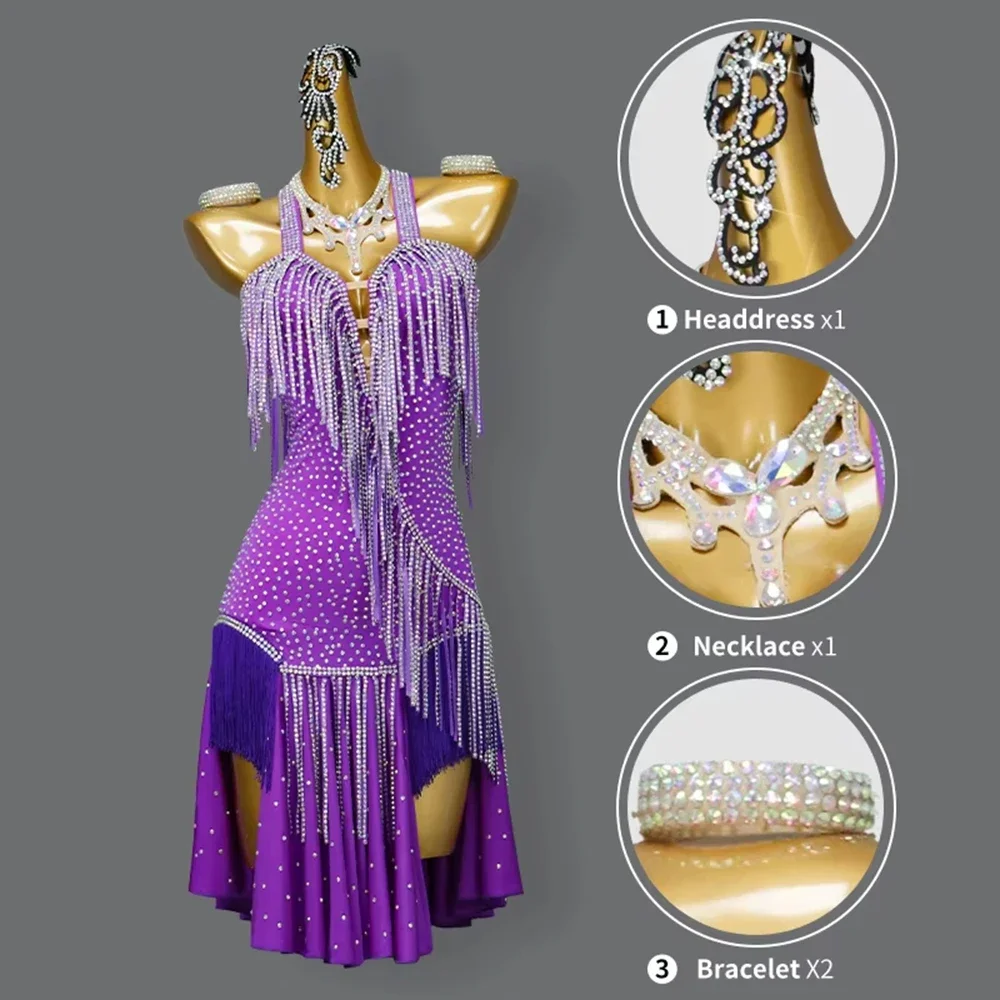 2026 Neues lateinamerikanisches Tanzkleid für Mädchen und Damen, Bühnenkostüm, sexy Outfits, Sportkleidung, Rock, Wettbewerb, Party, Samba, Abendanzug