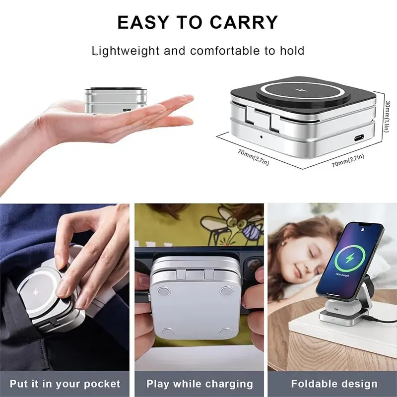 3 in 1 Magnetic Wireless Charger Stand Pad For iPhone 15 14 13 12 Pro Max IWatch 8 7 6 5 Airprods Macsafe Fast Charging Station image 6