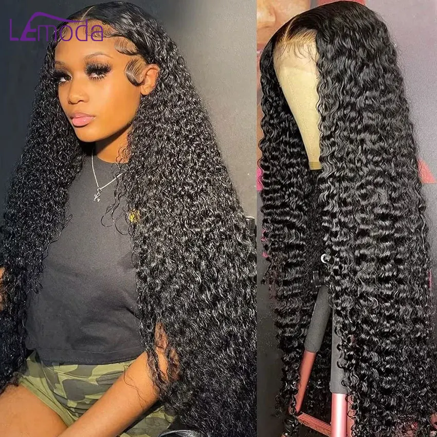 34 Inci 13X6 Wig Renda Depan Gelombang Dalam Rambut Manusia 180% Ketebalan HD Wig Rambut Manusia Gelombang Air Depan untuk Wanita Kulit Hitam Keriting Panjang