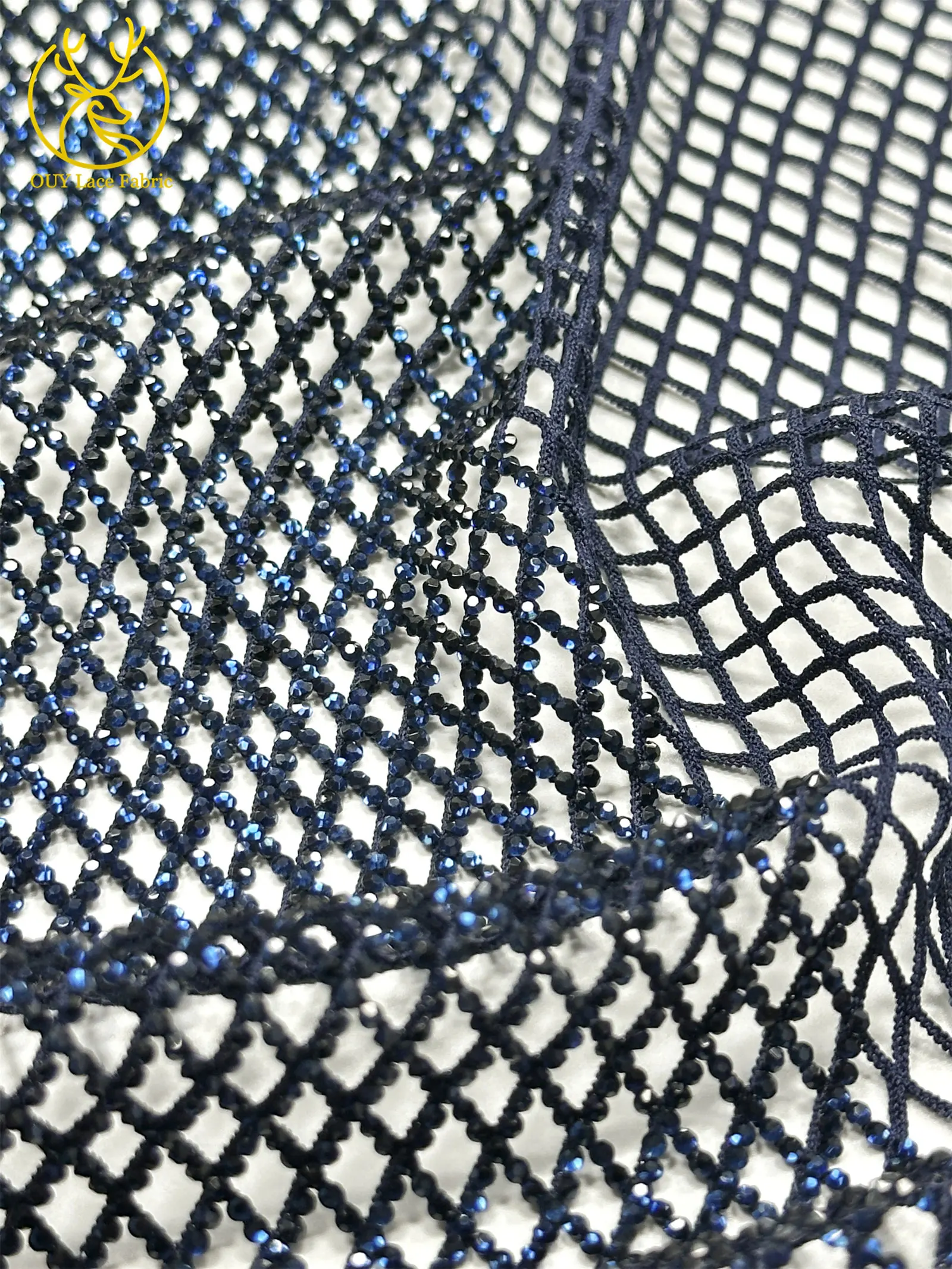 Eisblauer Nigerianischer Glasdiamant-Netzstoff 2026 Hochwertiger Afrikanischer Spitzenstoff Hochglänzender Hochzeits- und Partykleid-Stoff zum Nähen – Detail 19
