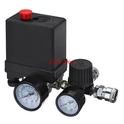 220V 30-120PSI Air Compressor Pump Pressure Control Switch 4 Port Manifold Relief Regulator Control Valve with Gauge