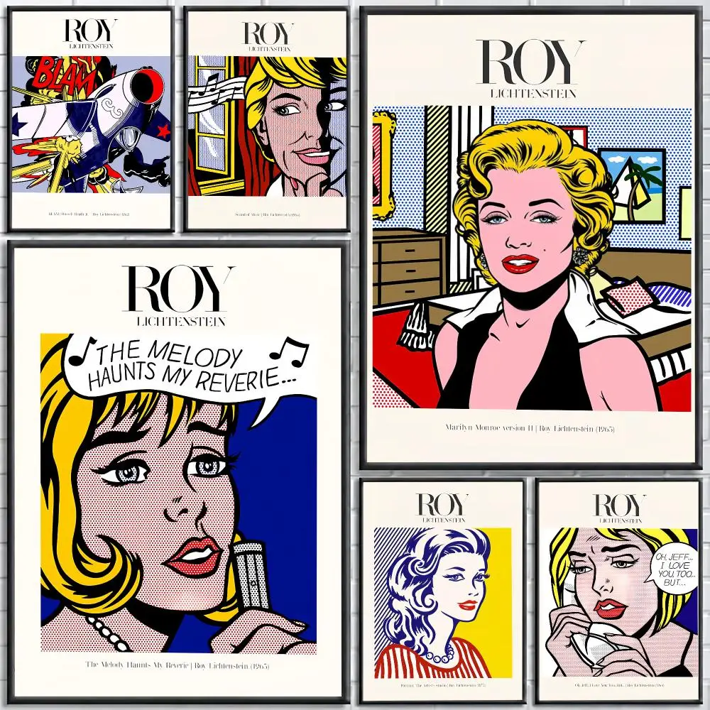 R-Roy L-Lichtenstein art Painting Calligraphy Stylish Canvas Poster Wall Art for Living Room Bedroom Cafe Office Decor Gift