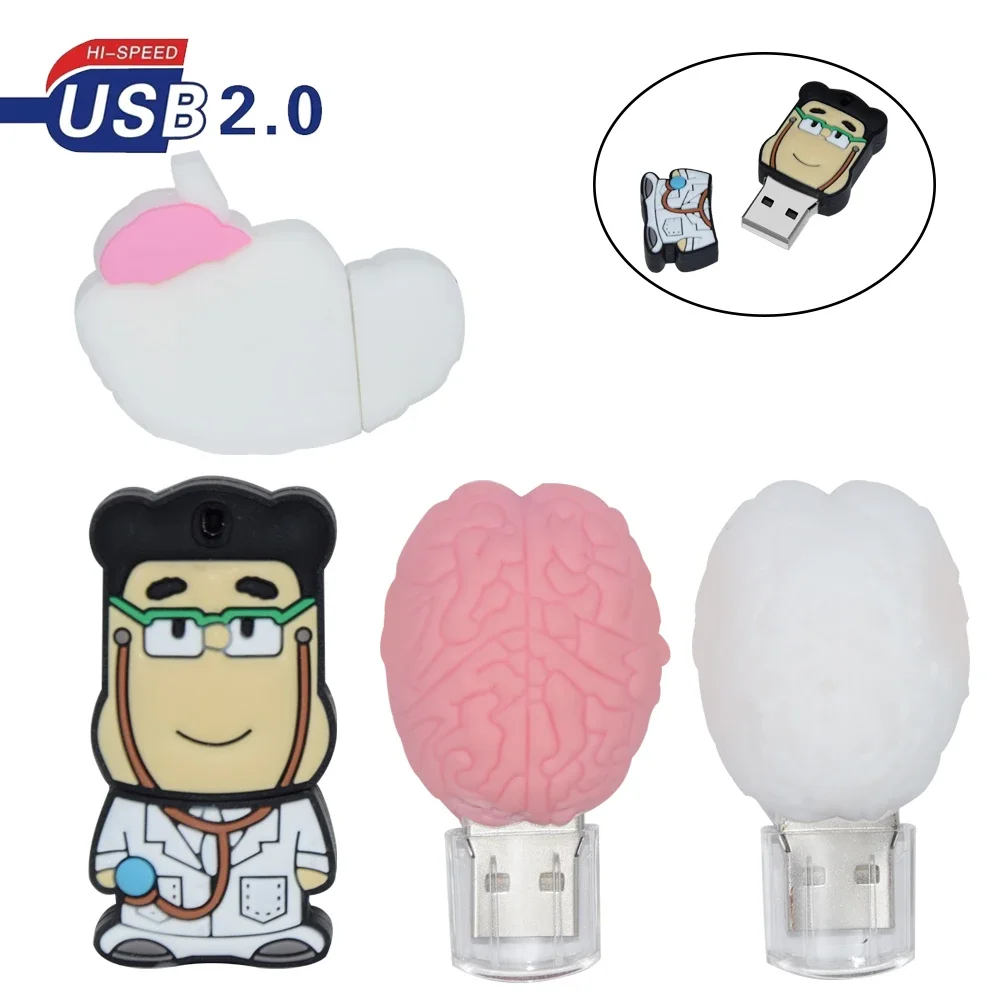 카툰 닥터 USB 2.0 플래시 드라이브, 인체 장기 모양 펜 드라이브, 16GB 메모리 스틱, 방수 펜드라이브, 4GB, 8GB, 32GB, 64GB, 128GB