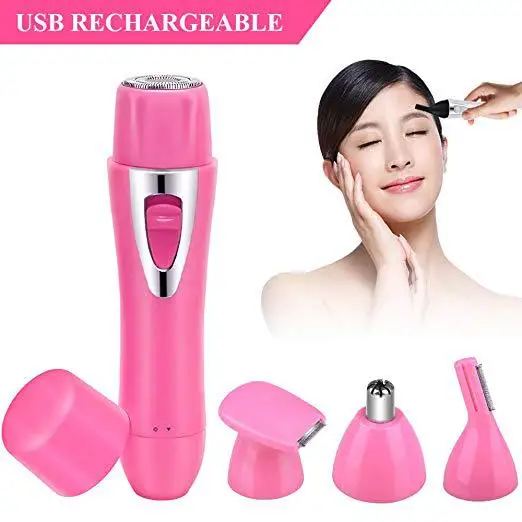 

4-in-1 multifunctional USB charging ladies electric lipstick eyebrow shaving device female hair remover nose hair trimmer