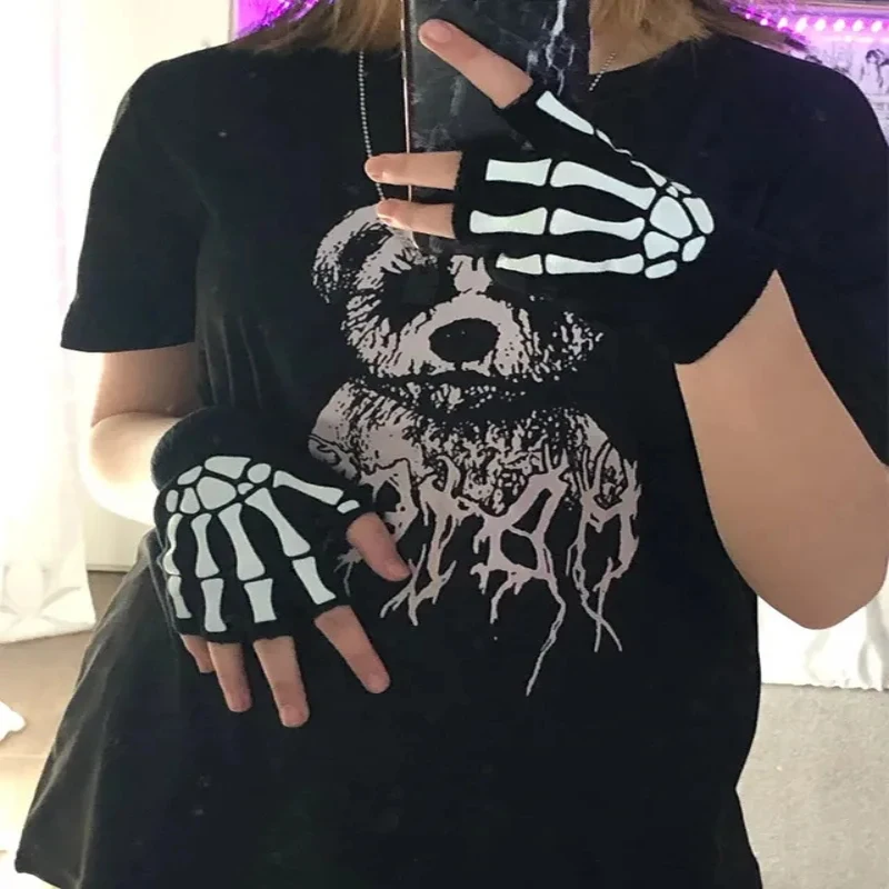 1/2/3/4 Paar Punk-Handschuhe, Unisex, Halloween, Skelett, Totenkopf, Halbfinger-Handschuhe, leuchten im Dunkeln, fingerlose gestrickte Winterhandschuhe