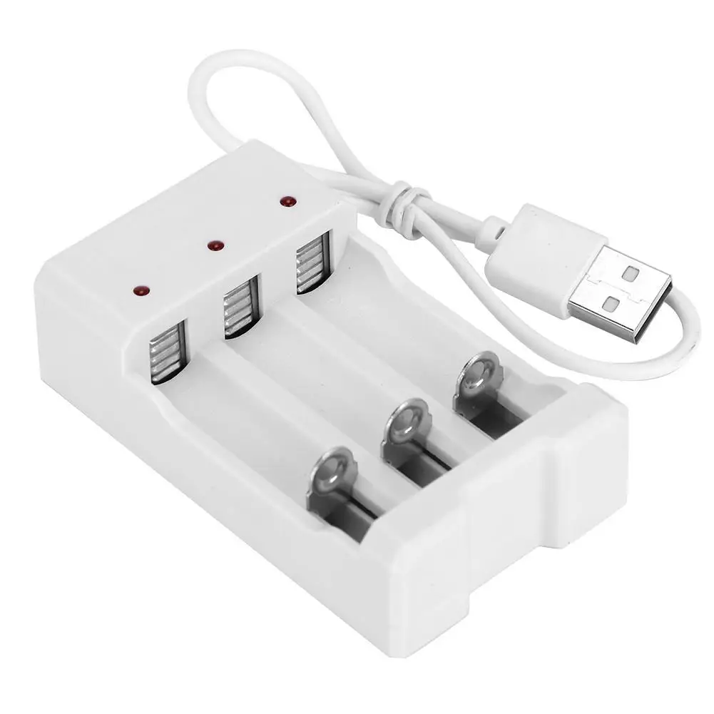 Eco-Friendly 3-Slot USB Charger A03 - High Temp Resistant for aa /AAA Batteries - White ABS Design