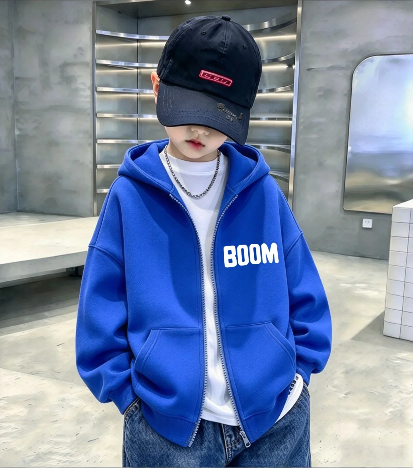 Children's zip-up hoodie for spring, autumn, and winter, featuring a minimalist 