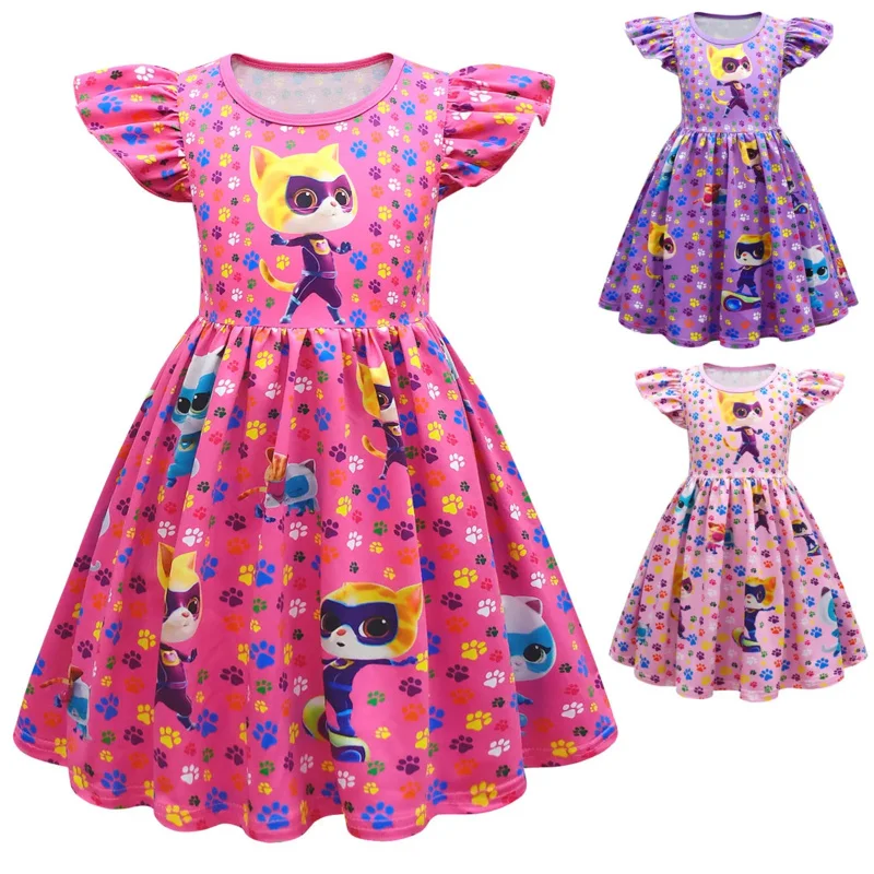 Kids Cosplay Costume Summer Super Kitties Girls Princess Dress Vestidos Party Dresses Carnival Costume Birthday Party costume