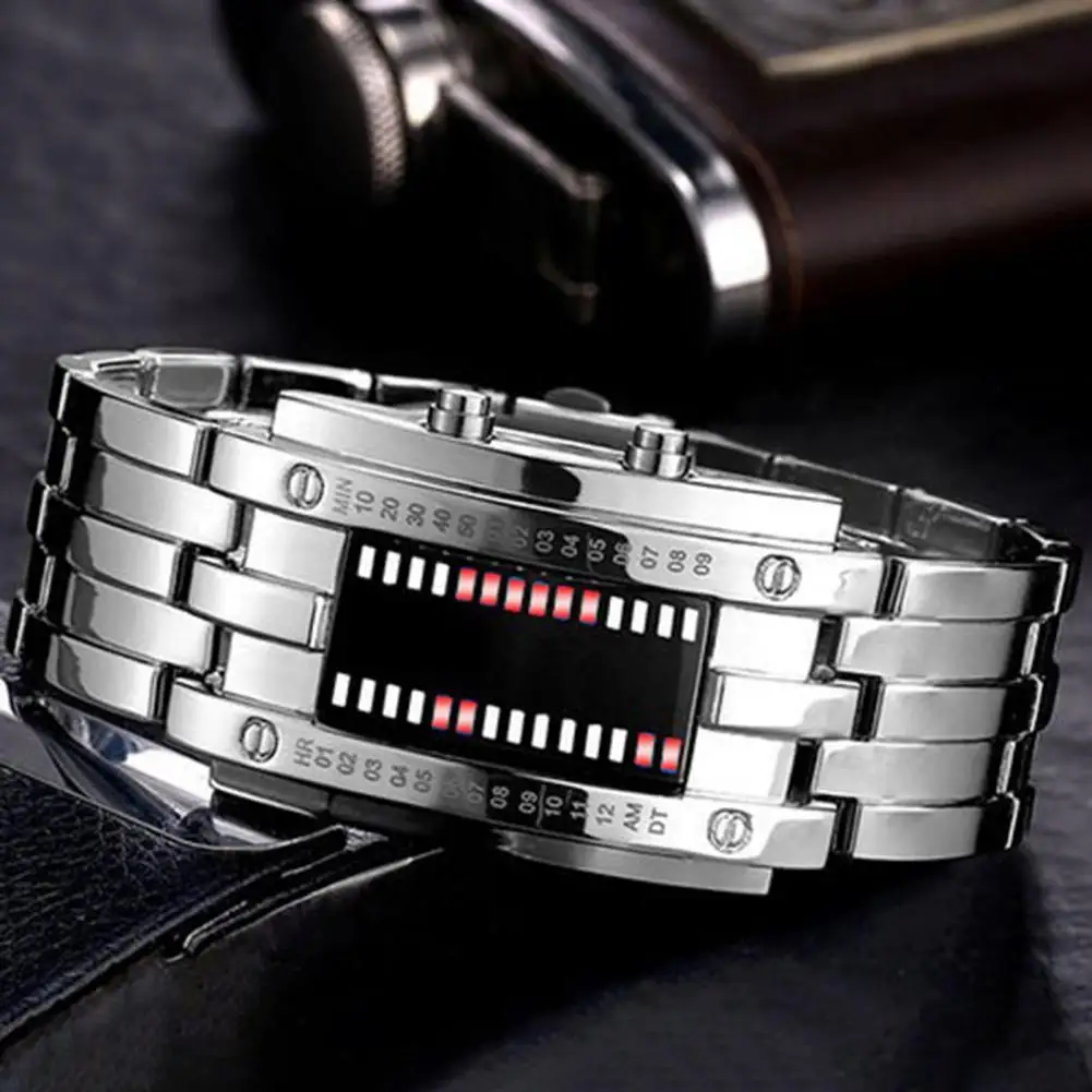 Men Watch 50m Waterproof Watch Double Row Lamp Led Watch Male Binary Steel Band Electronic Sport Watch Relogios Masculino