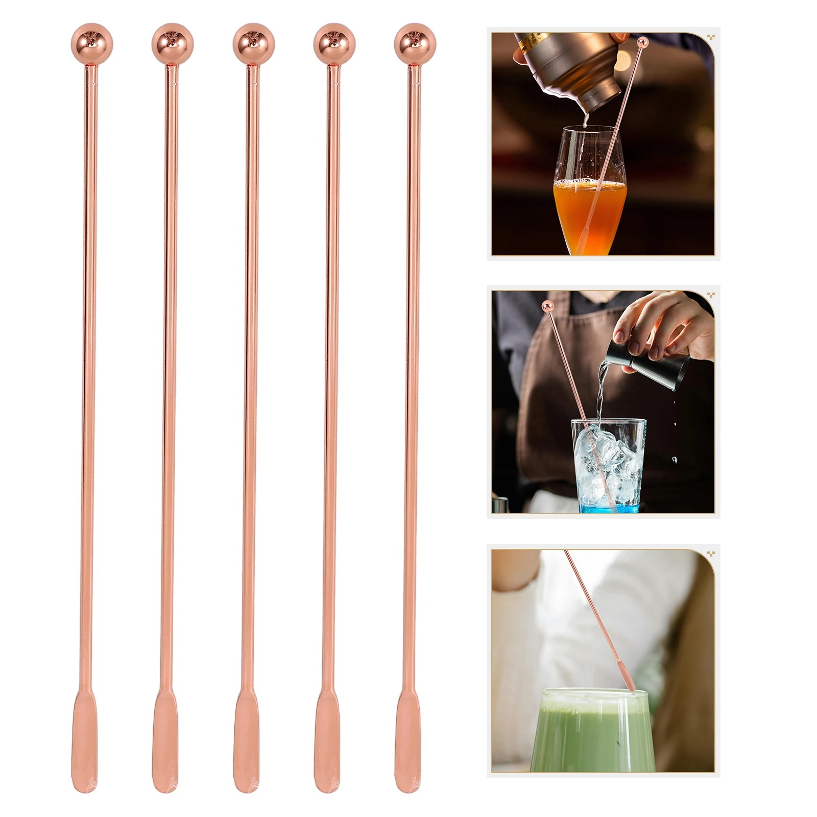 

10pcs Stainless Steel Cocktail Coffee Stirring Spoon Bar Mixing Tool for Milk Tea Drinks Smooth Multifunctional Elegant