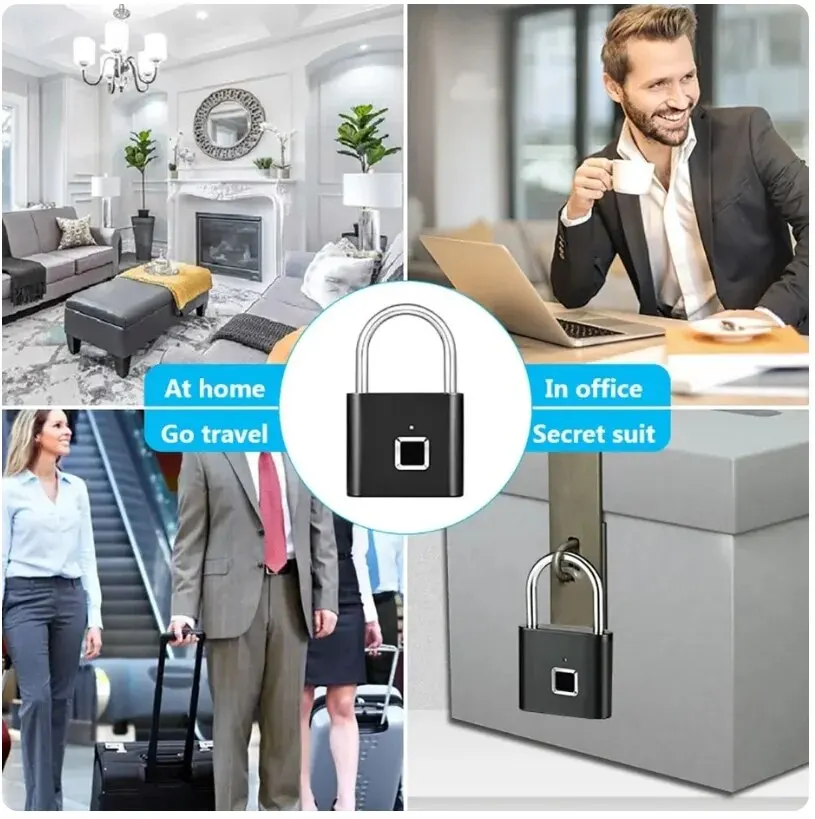 Fingerprint Lock Keyless Waterproof Anti-Theft Smart Lock Fingerprint Padlock Zinc Alloy Intelligent Safety Electronic DoorLock