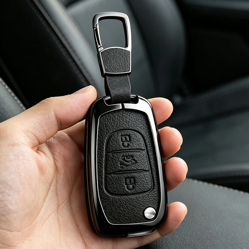 Zinc Alloy Leather Car Key Case Cover For Kia Soul Venga Picanto Rio Sorento Ceed Sportage For Hyundai i20 i30 Veloster ix20