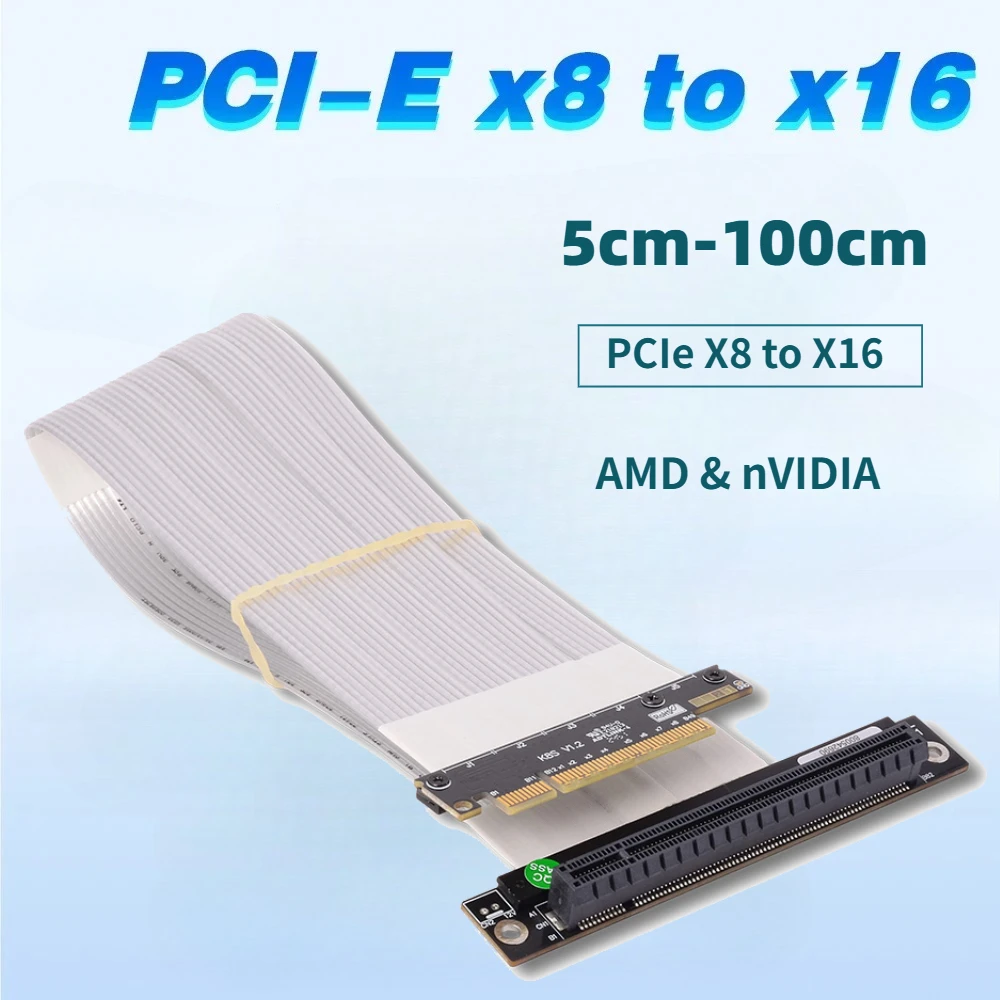 ADT-Link PCIe 5.0 4.0 3.0 X8 To X16 Extension Riser Cable PCI Express PCI-E 8x 16x For AMD NVIDIA Graphics Video Cards RX5700xt