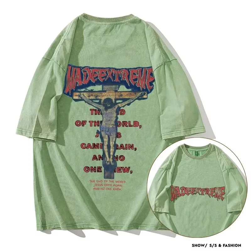 남성용 반팔 티셔츠, 힙스터 스트리트웨어, 레터 그래픽 프린트 워싱 티셔츠, 힙합 하라주쿠 오버사이즈 상의, 2024 여름