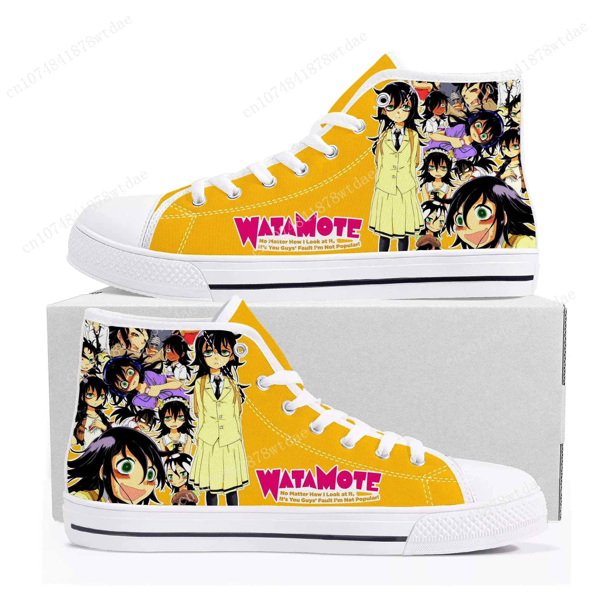 Watamote Kuroki Tomoko High Top Sneakers Mens Womens Teenager High Quality Canvas Sneaker Comics Manga Couple Customized Shoes