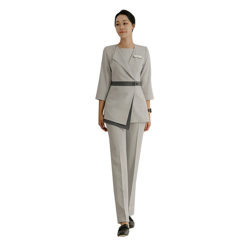 Korean Style Beauty Salon Female Spring and Autumn Work Blouse+Pants Set Hospital Front Desk Staff Workwear SPA Beauty Uniform