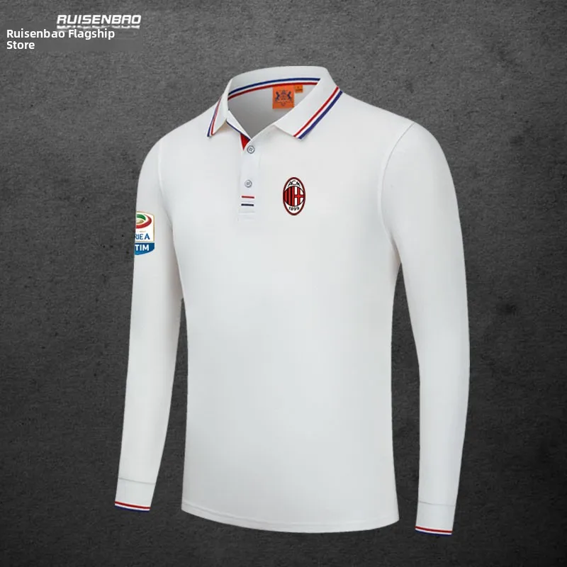 

AC Milan Мужская спортивная одежда Long Sve irt для тренировок с воротником-стойкой, весна-осень, модная, облегающая, молодежная, хлопковая