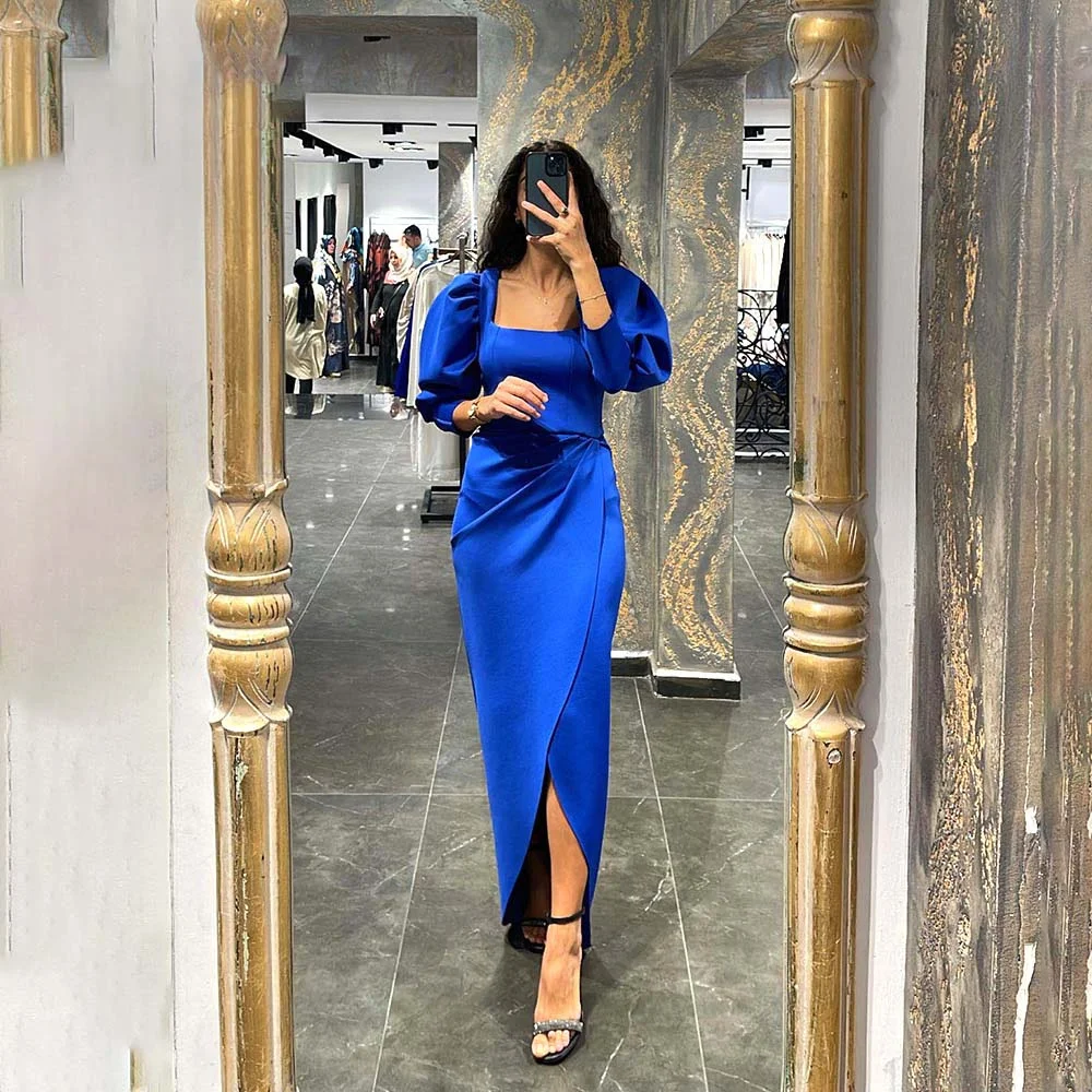 

Lily Royal Blue Mermaid Evening Dresses Front Split Square Neck Half Sleeve Party Dress Floor Length Elegant Formal Gowns