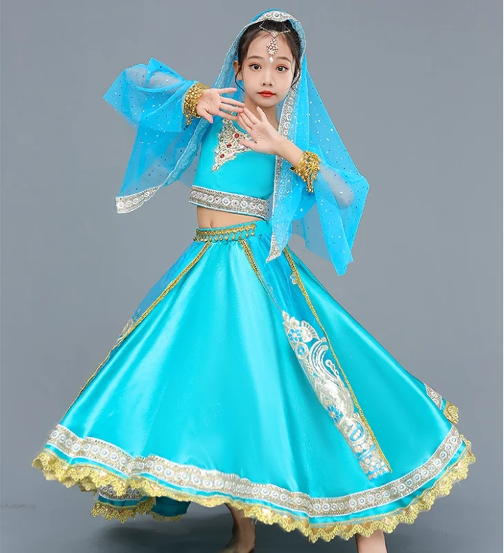 Индийское танцевальное платье для девочек, комплект сари с вышивкой Индийское танцевальное платье для девочек, комплект сари с вышивкой