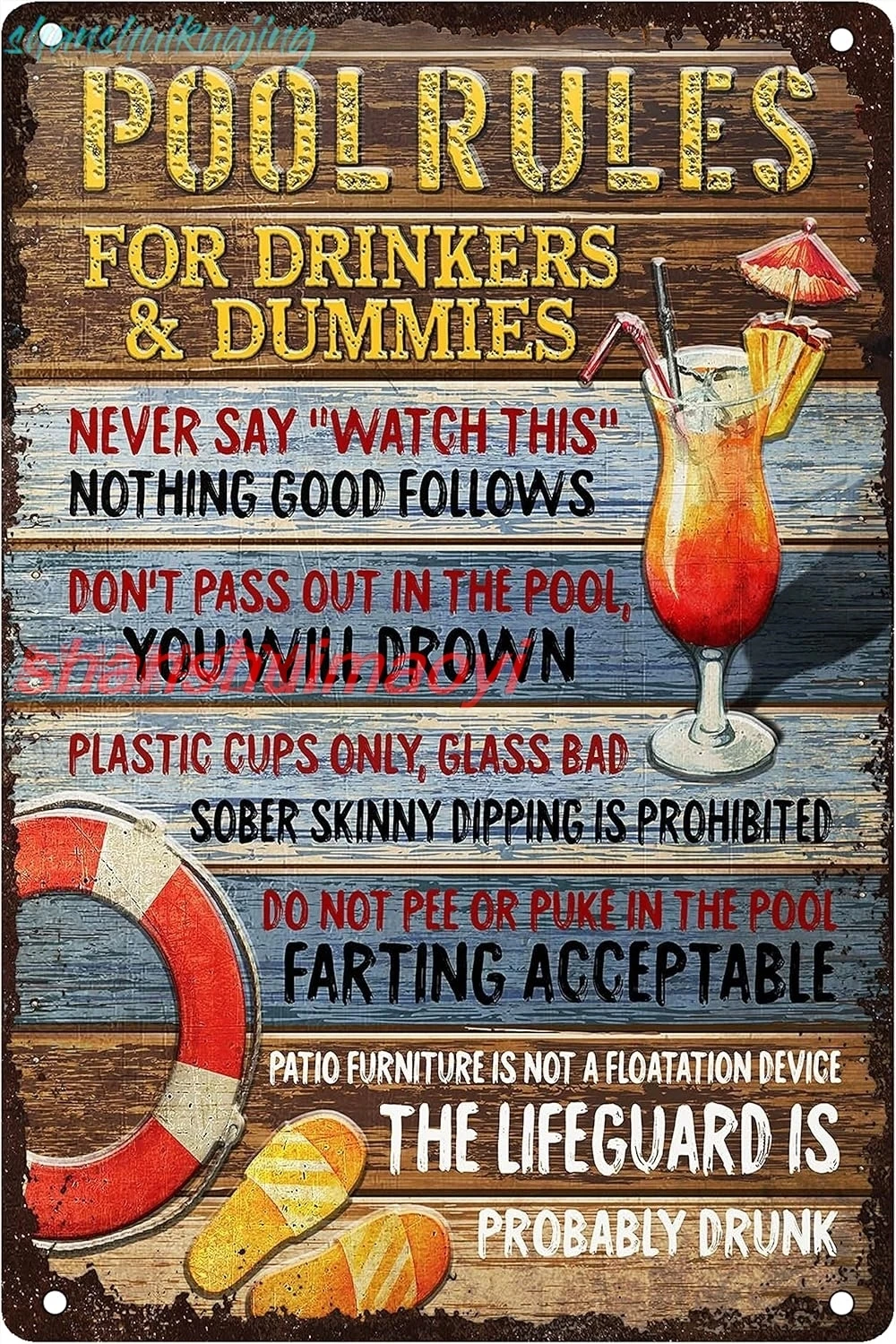 Pool Rules for Drinkers & Dummies Vintage Retro Tin Sign Metal Sign Indoor/outdoor Use Plaque 8×12 Inch FGDD sign