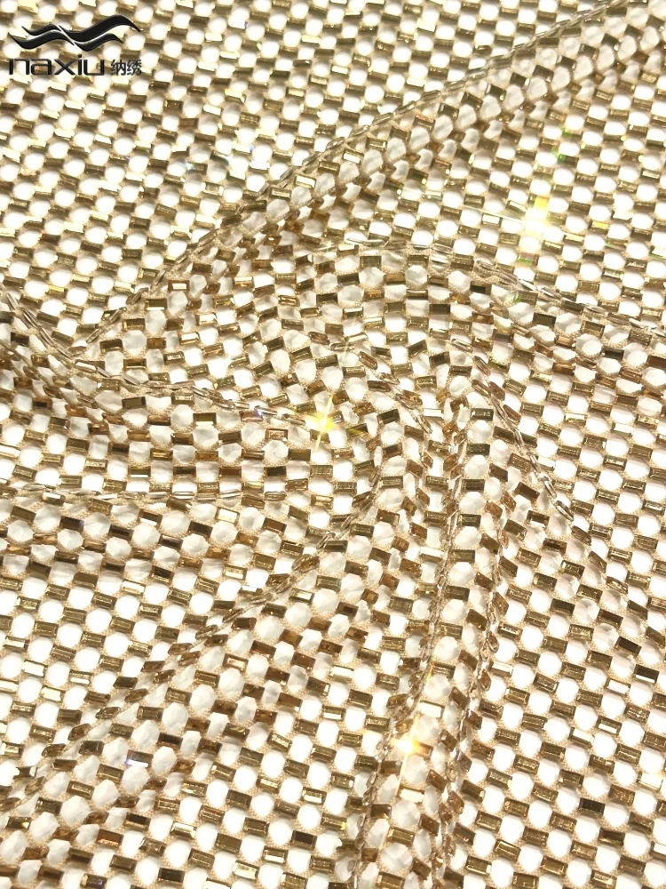 Madison Gold Luxury African Stones Mesh Lace Fabric French Bridal Lace Fabric 2026 Luxury Nigerian Lace Fabric For Dress