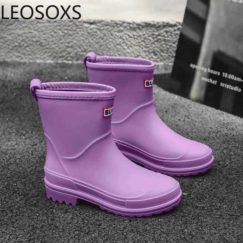 Work Shoes Woman Water Proof Easy To Clean Rain Boot Womans Round Toe Kitchen Shoe Keep Warm Wear-resistant Non-slip Warm Plush