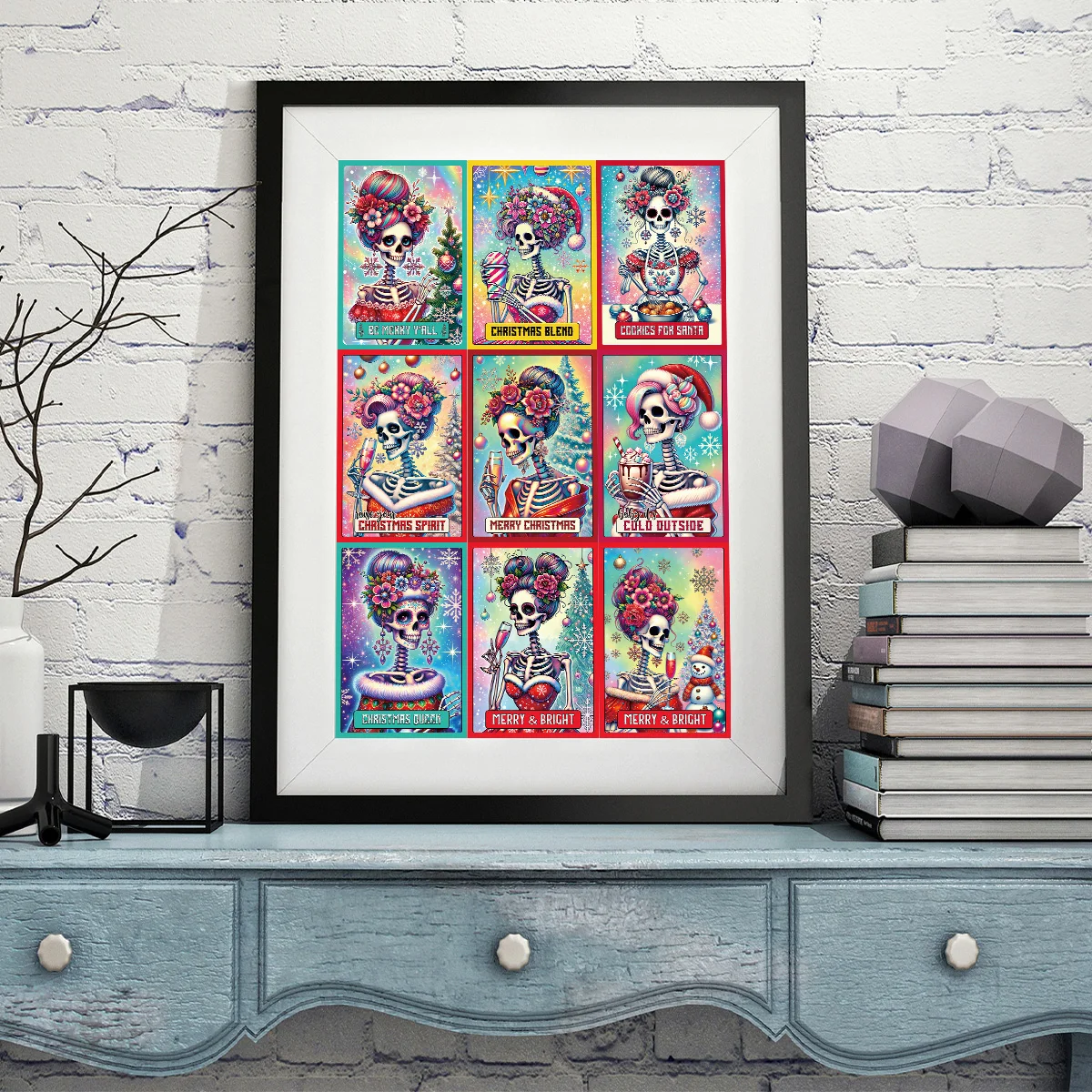 20pcs Colorful Skeleton Tarot Card Sign Poster Wall Collage Kit Room Home Decor,Merry Bright,Mini Postcard Gifts,Christmas Decor