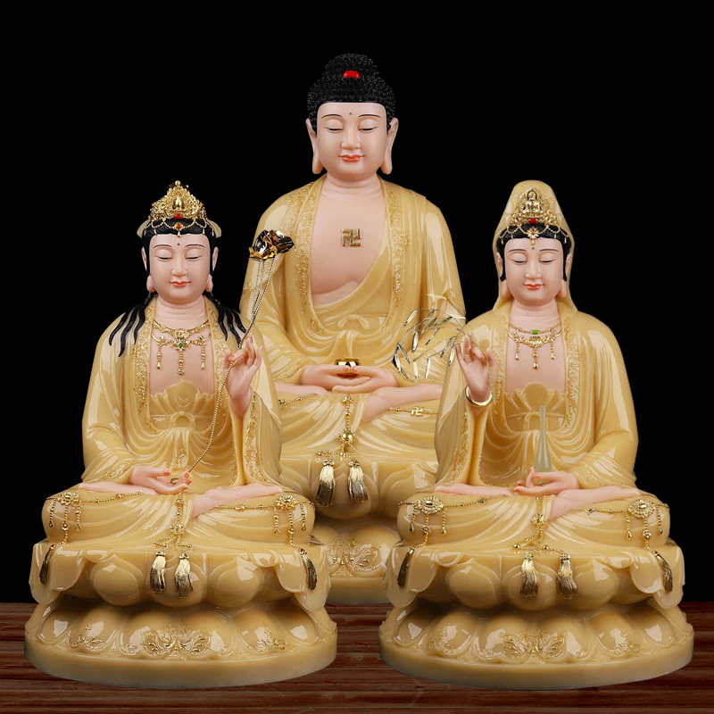 

3P HOME shrine decor worship protection High grade Jade XI FANG SANSHENG Buddha statue Amitabha Guanyin Manjusri bodhisattva