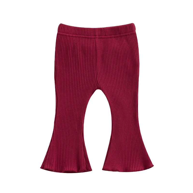 Pantalones acampanados acanalados para niña pequeña, pantalones acampanados de Color sólido con lazo, mallas anchas, pantalones de otoño con cintura elástica