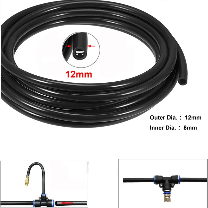 5M/10M/20M wąż PE 12mm rura do zamgławiania układu chłodzenia na zewnątrz podwórko ogród nawadnianie zraszacz złączki zamgławiające