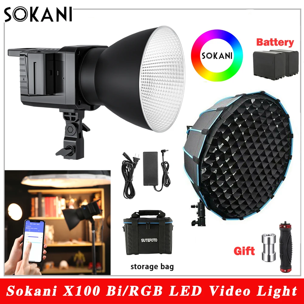 

Sokani X100 Bi-Color 100W Video Light X100 RGB COB Light Photography Lighting For Photography Recording Shooting APP Control