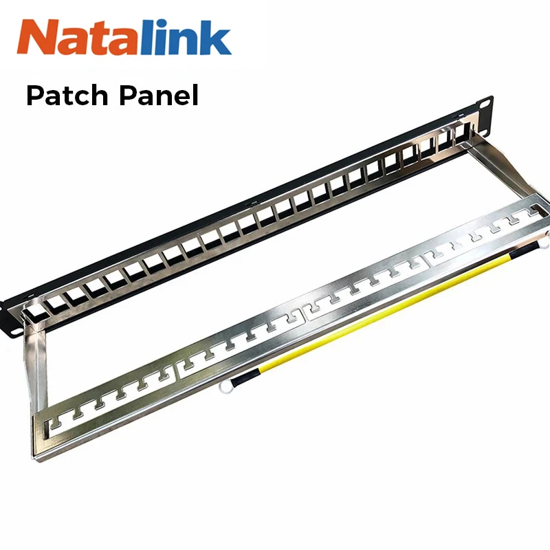 Painel de remendo Natalink 24 portas Cat6A Cat7 com suporte Keystone 10G, painel de remendo de acoplador Keystone Jack STP blindado de 19 polegadas