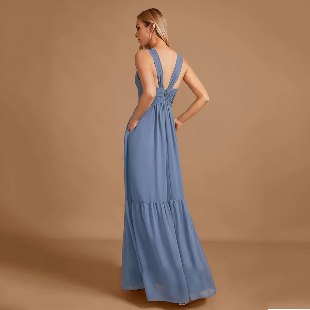 Customized 2022 A-Line Sweethear Sleeveless Bridesmaid Dresses Simple Floor-Length Prom Gown Elegant Backless Pleat Chiffon Wome