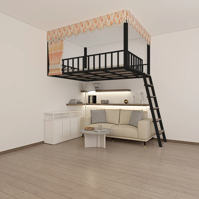 

Space-saving hammock attic bed double loft apartment elevated wrought iron children and students suspended hanging type