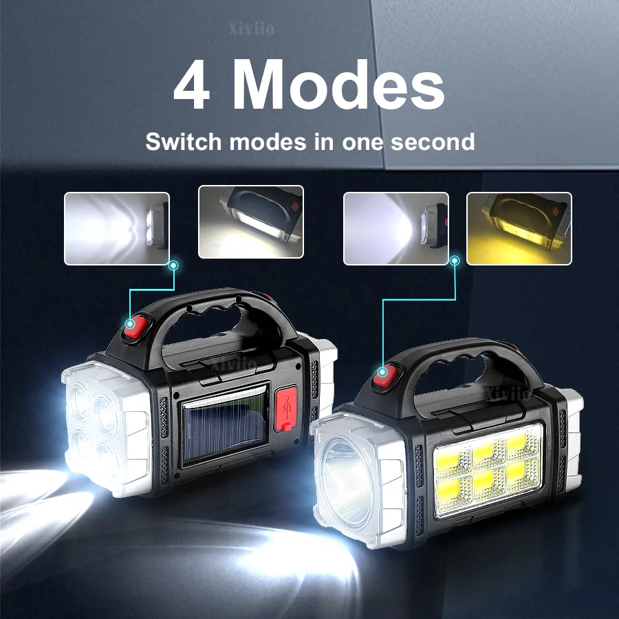 Multifunctional Solar+USB Charge Searchlight Outdoor Strong Light Emergency Hand Lamp Super Bright Camping Fishing Flashlights