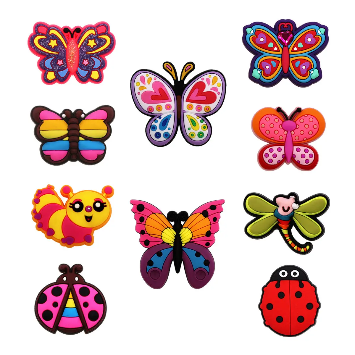 1pcs Lovely Butterflies PVC Shoe Charms Ladybug Dragonfly Bee Shoe Accessories Jean Clog Pins Kids Women Shoe Buckle Decorations