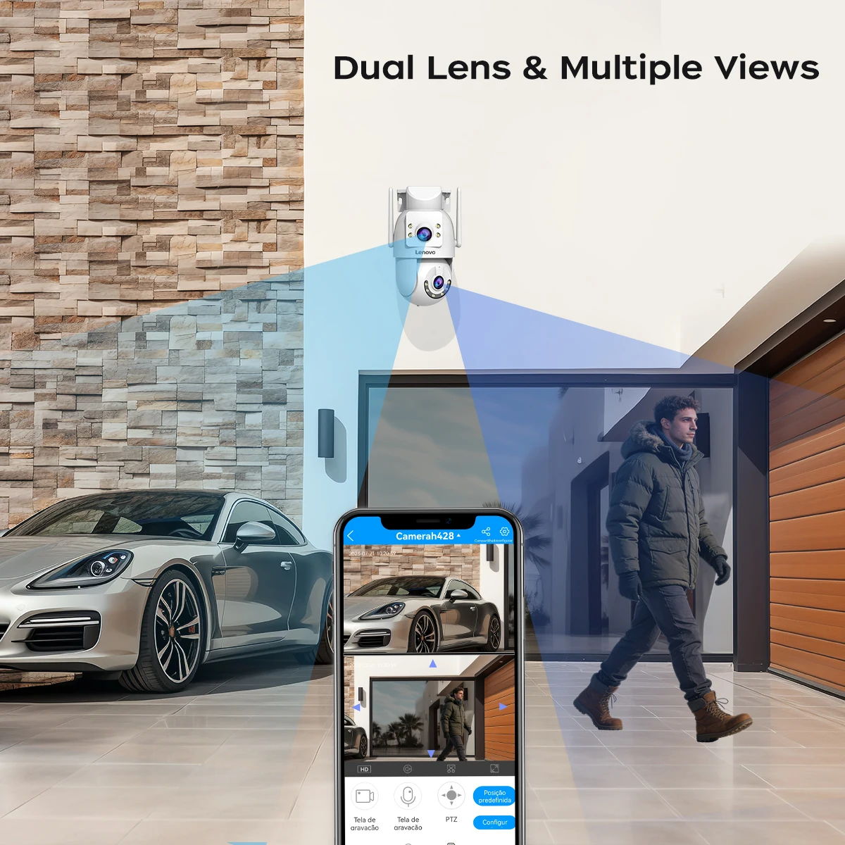 Lenovo 4K 6MP WiFi Surveillance Camera Outdoor Security Dual Lens Dual Screen AI Tracking PTZ IP Camera CCTV Video Surveillance