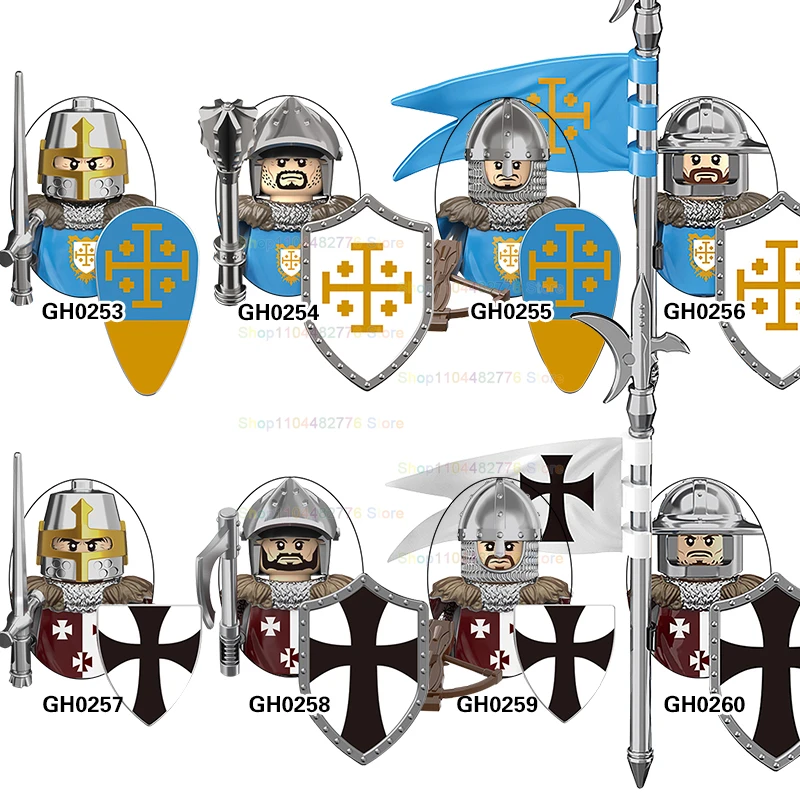 BR880 Knight Medieval Crusader Figure Holy Sepulchre Hospital Hammer Sword Shield Soldier Weapon accessories Building Block Toys - Image 3