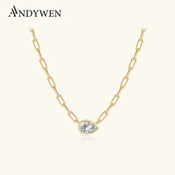 ANDYWEN 925 Sterling Silver Gold Horoscope Chain Big Pear Pendant Long Chain Necklace 2023 Winter Jewels For Women
