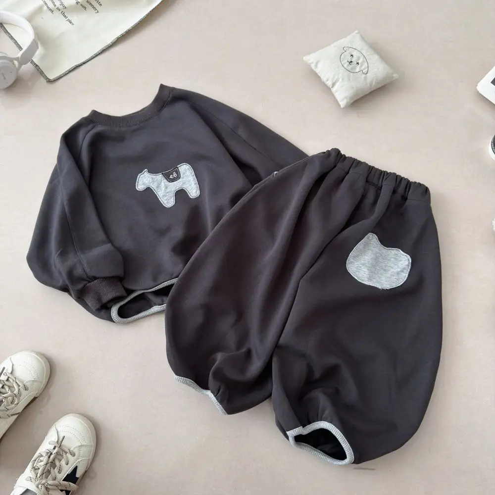 Kinderkleidungssets 2026 Herbst Baby Jungen Mädchen Cartoon-Patch-Stickerei Langarm-Pullover-Oberteil+Hose 2-teiliges Freizeit-Outfit für Kinder – Detail 3