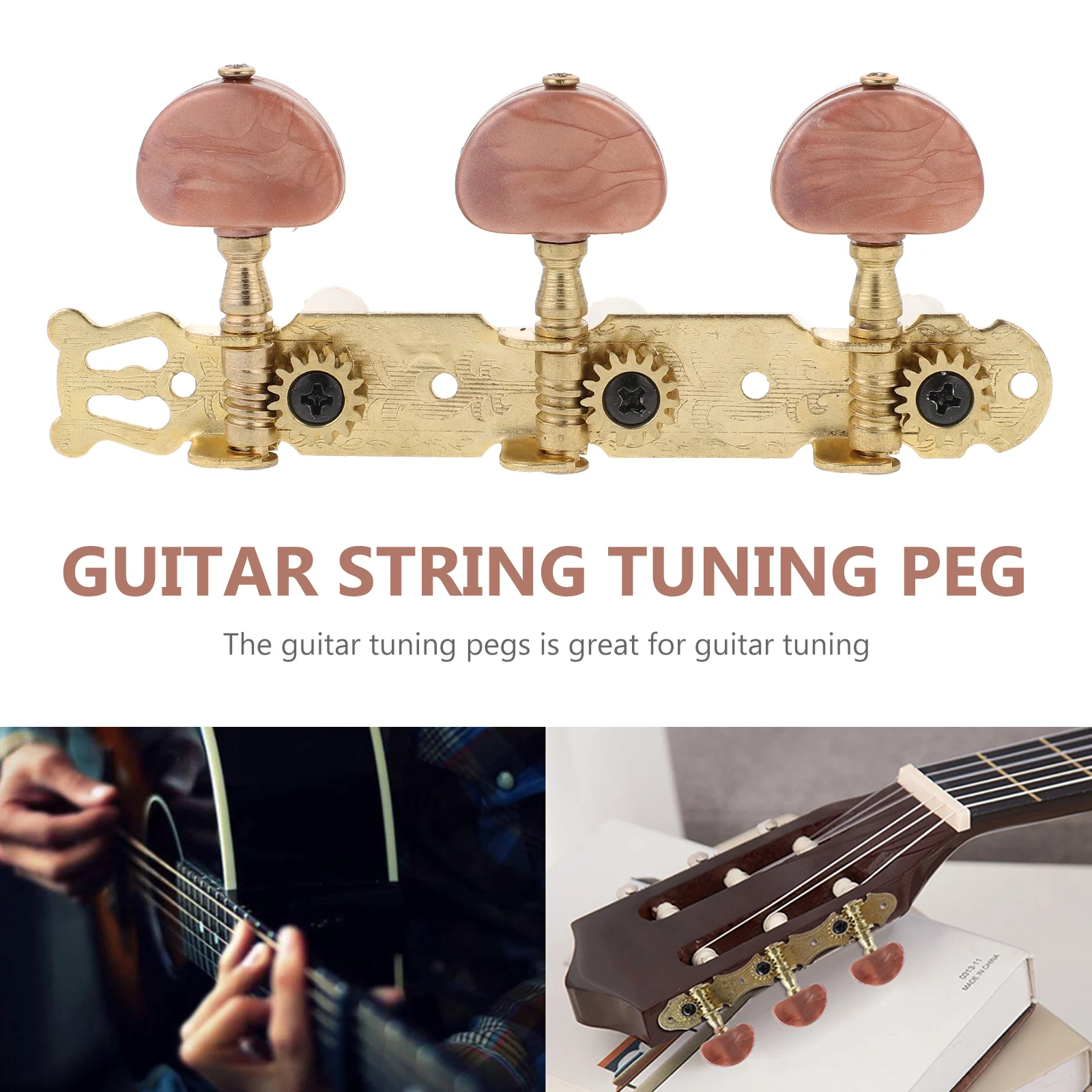 2pcs Triple Button Classical Guitar Tuning Pegs Tuners Machine Heads for 6 Guitar (Brown Red Head)