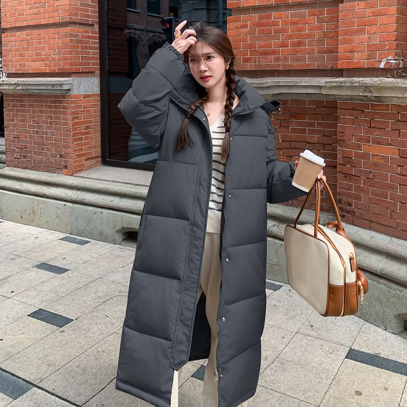 Long Parkas Coats Women Hooded Jackets Solid Long Sleeves Zipper Thick Loose Fit Oversize Office Lady Casual 2025 Autumn Winter
