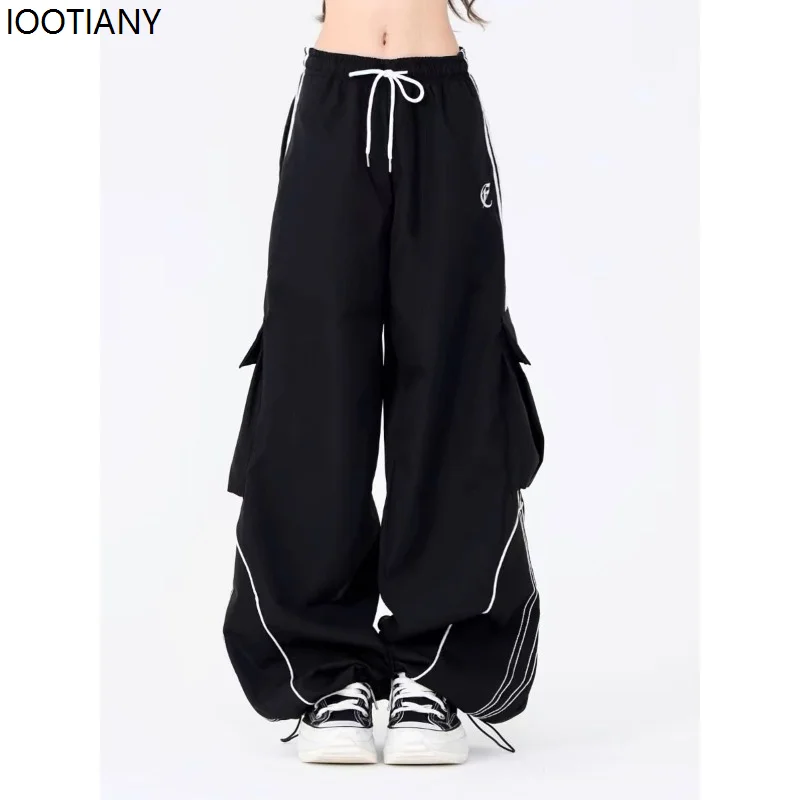 

Fleece-lined Y2k Striped Women's Workwear Trousers Street Dance Fashion Wide-leg Loose-fit Long Trousers Men's Hip-hop Oversized
