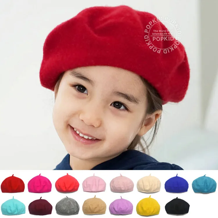 3 4 5 6 7 8 Years Old Girls Kids Wool French Artist Beret Hat Beanie Cap Solid Color Winter Autumn for Children