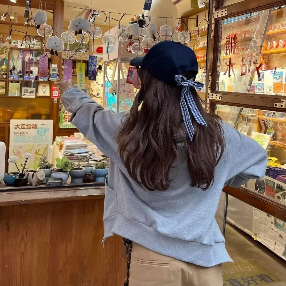 

Cotton Letter Baseball Cap UV Protection Adjustable Bow Strap Baseball Cap Casual Korean Version Plaid Bow Protection Hats