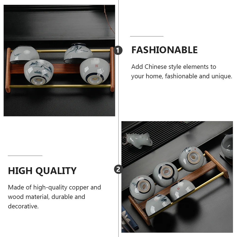 

1Pcs Cup Drying Rack for Tea Set Elegant Wooden Teacup Shelf with Metal Frame Tea Ware Drainer Desktop Storage Decor Accessory