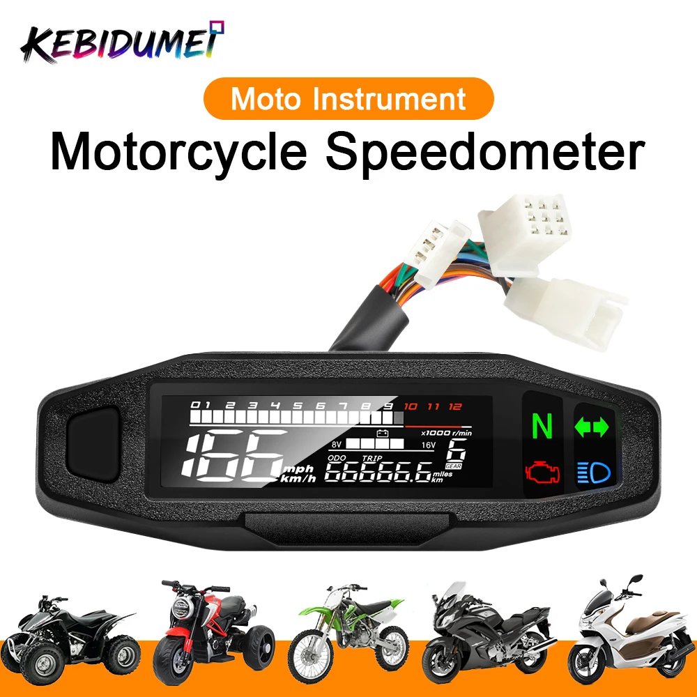 

KEBIDUMEI Motorcycle Speedometer Universal Digital Oil Gauge Tacho Odometer Meter Instrument Turn Signal Light Moto Accessories