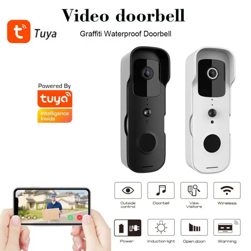 Campainha de vídeo WiFi impermeável, Tuya Smart Home Camera, Mobile App Intercom, Sem fio, 2.4G, 1080P, T30