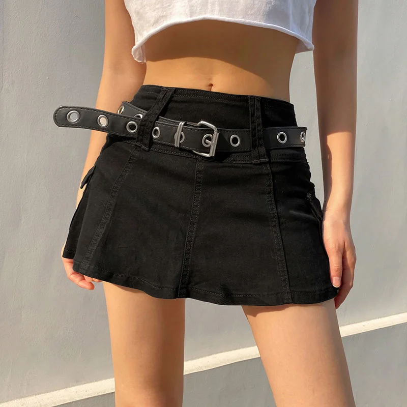 Y2K Micro Min Denim Pleated Skirts Women High Waist Jean Skirts  Vintage Pockets Punk Style Girls Short Skirts For Ladies