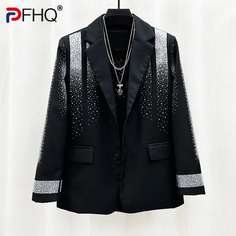 PFHQ Korean Temperament Blazers Men\'s Heavy Industry Hot Diamond Suit Jackets Trendy Handsome Ins Loose Cool Coat Autumn 21Z2344